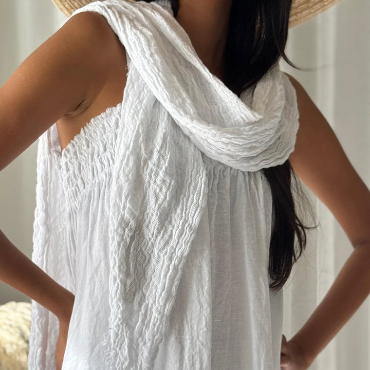 Bypias | Boho Mesh Linen Scarf | White