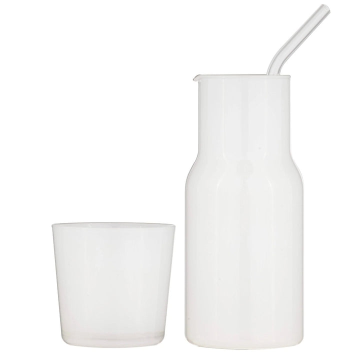 Alta | Glass Carafe, Cup & Straw | White