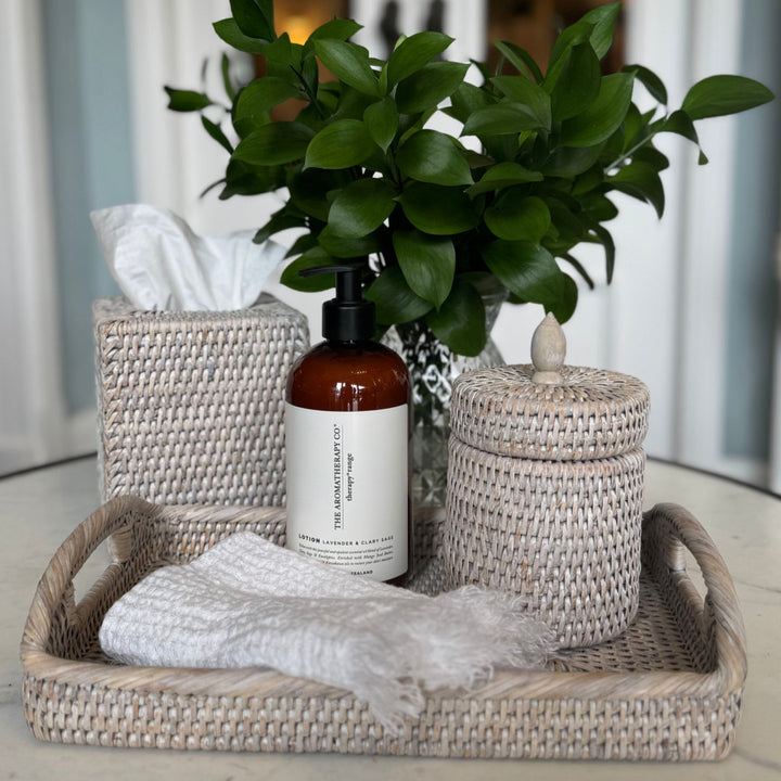 Rattan Cotton Wool Holder | White Wash