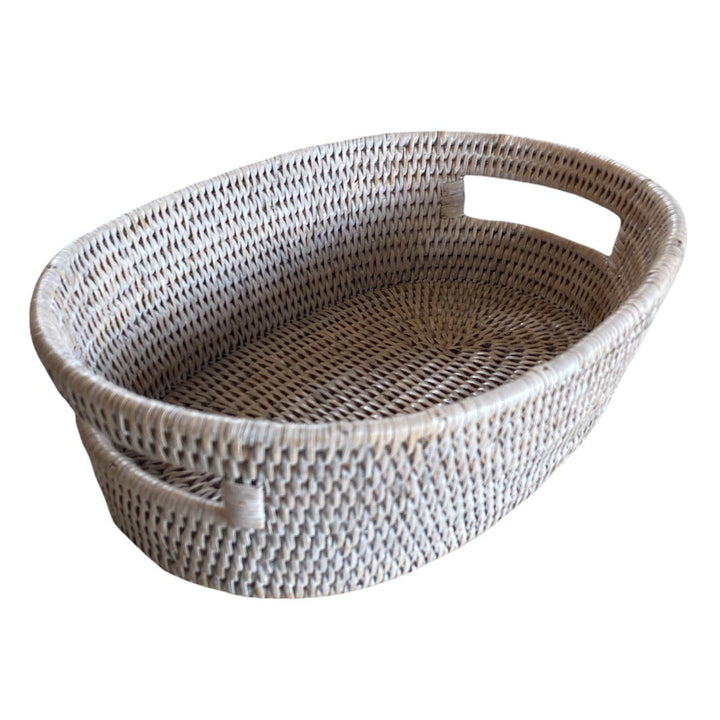 Small Oval Rattan Tray | White Wash