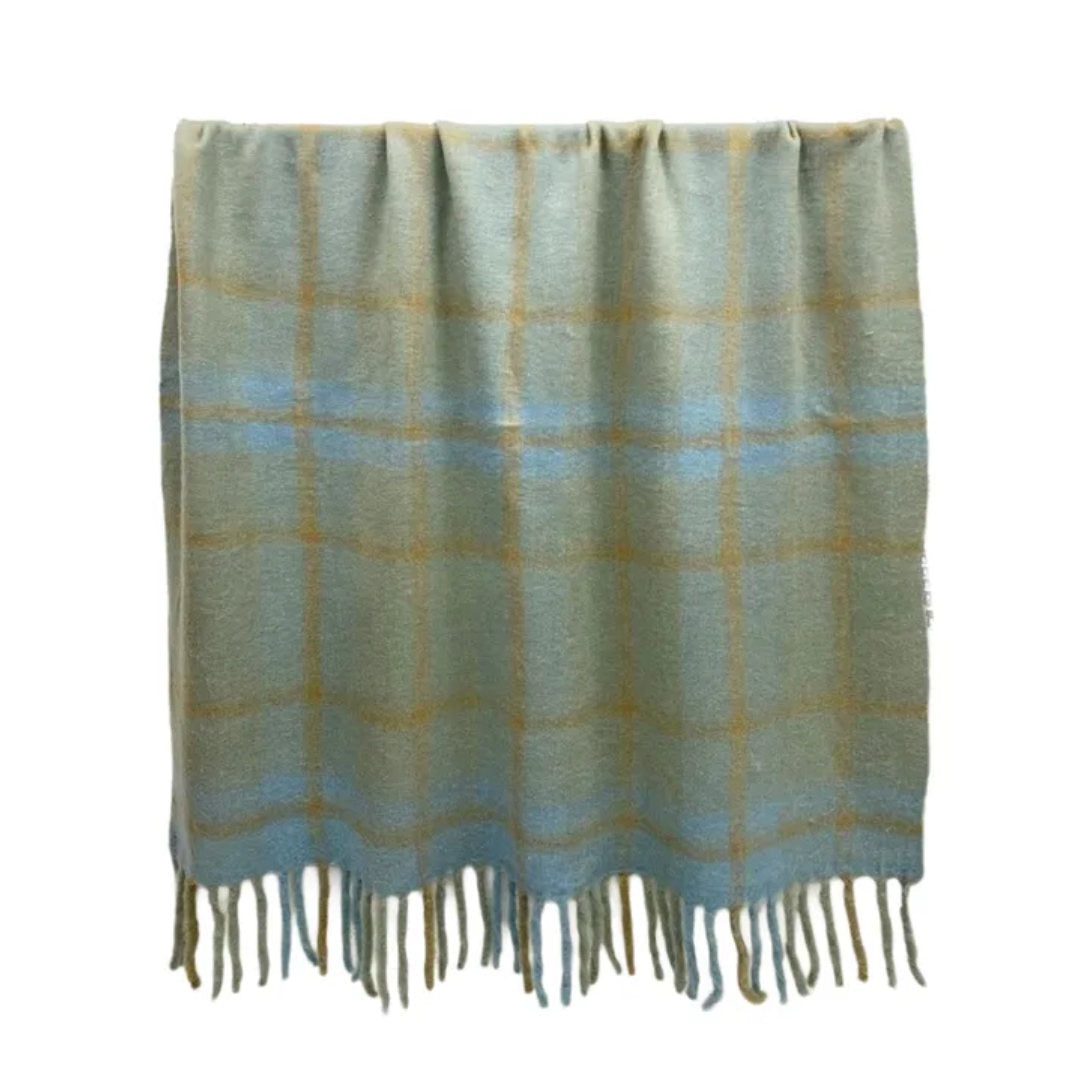 Enid Wool Blend Throw | Blue/Coffee 125x150cm