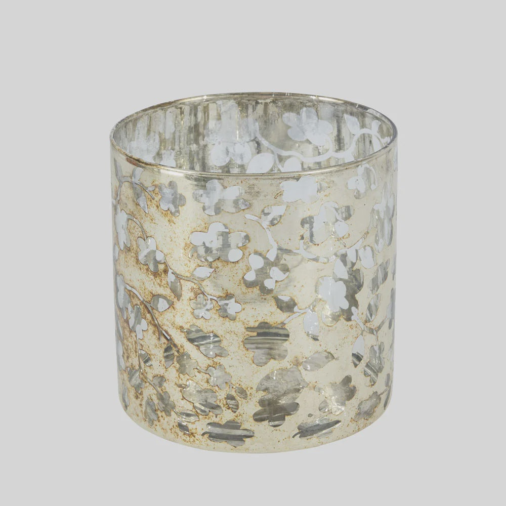 Mercury Glass Floral Candle Holder | Small 14cmH