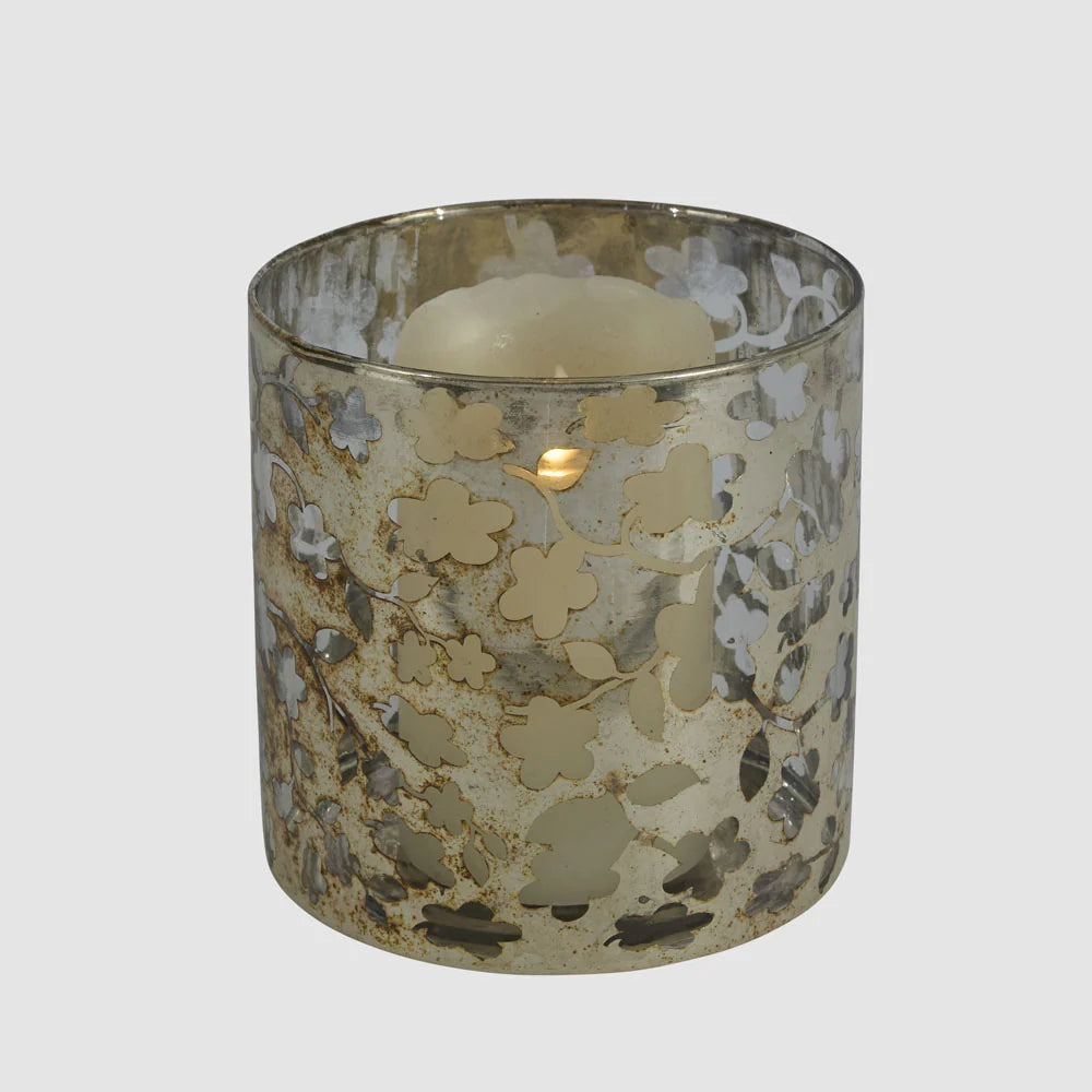 Mercury Glass Floral Candle Holder | Small 14cmH