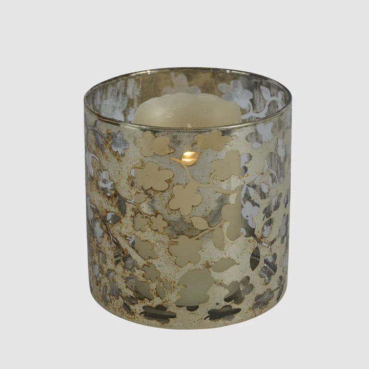 Mercury Glass Floral Candle Holder | Small 14cmH