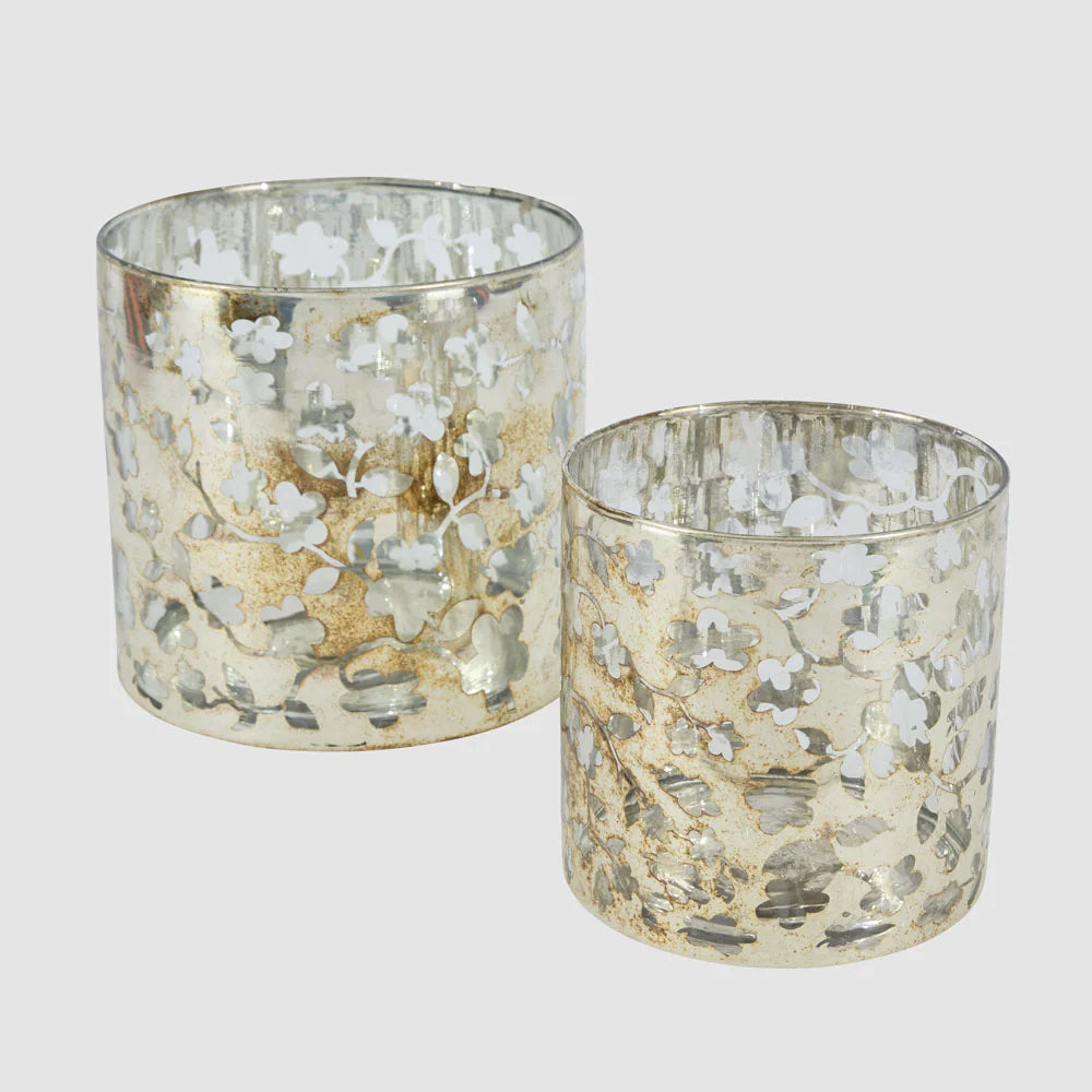 Mercury Glass Floral Candle Holder | Small 14cmH