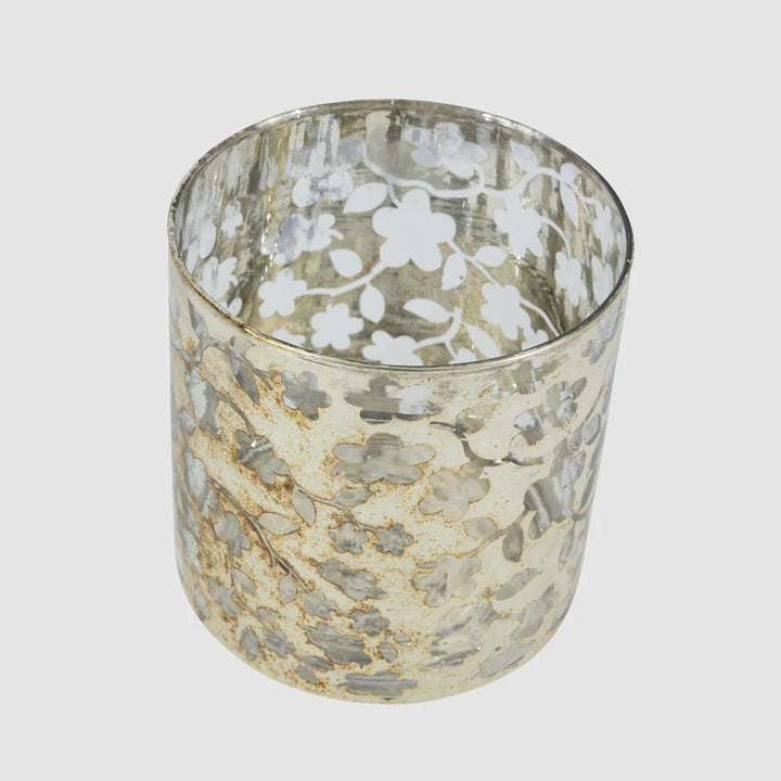 Mercury Glass Floral Candle Holder | Small 14cmH