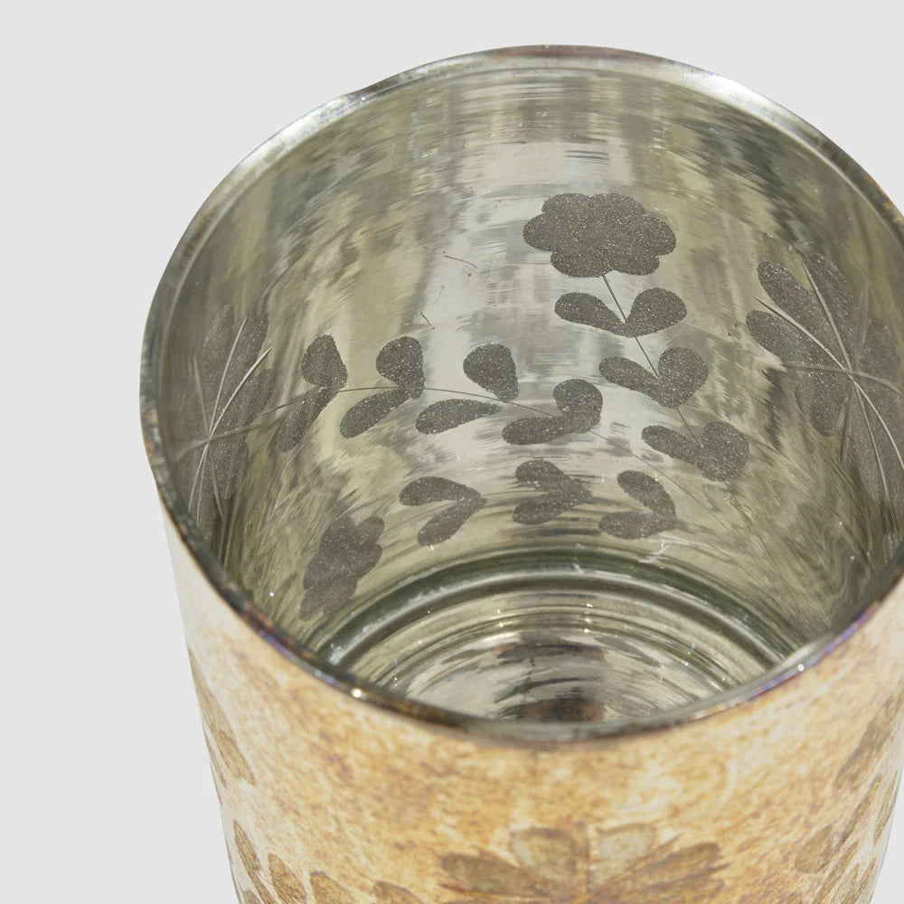 Antique Mercury Glass Floral Candle Holder | Large 13.5cmH