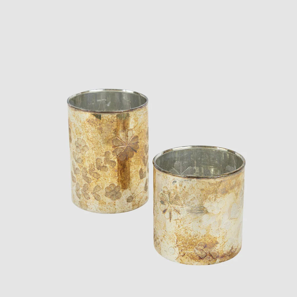 Antique Mercury Glass Floral Candle Holder | Small 10.5cmH