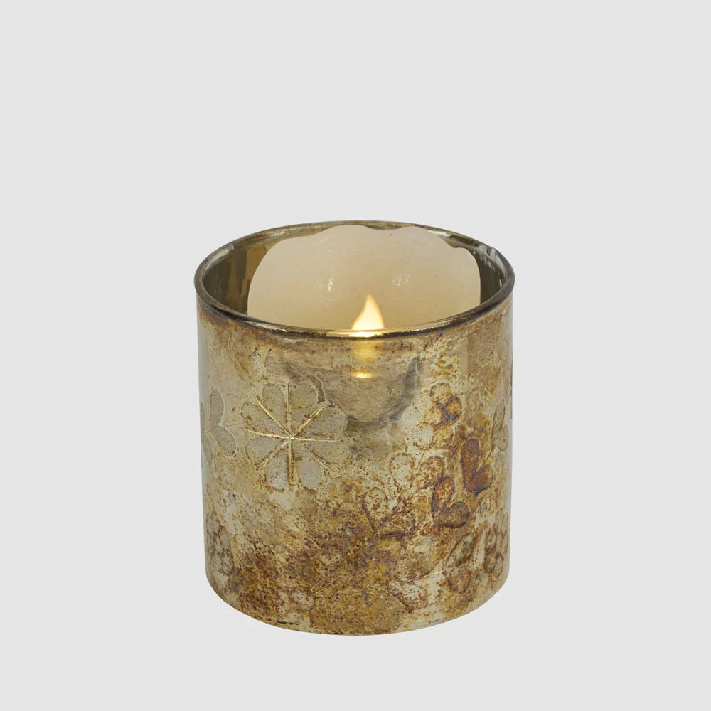Antique Mercury Glass Floral Candle Holder | Small 10.5cmH