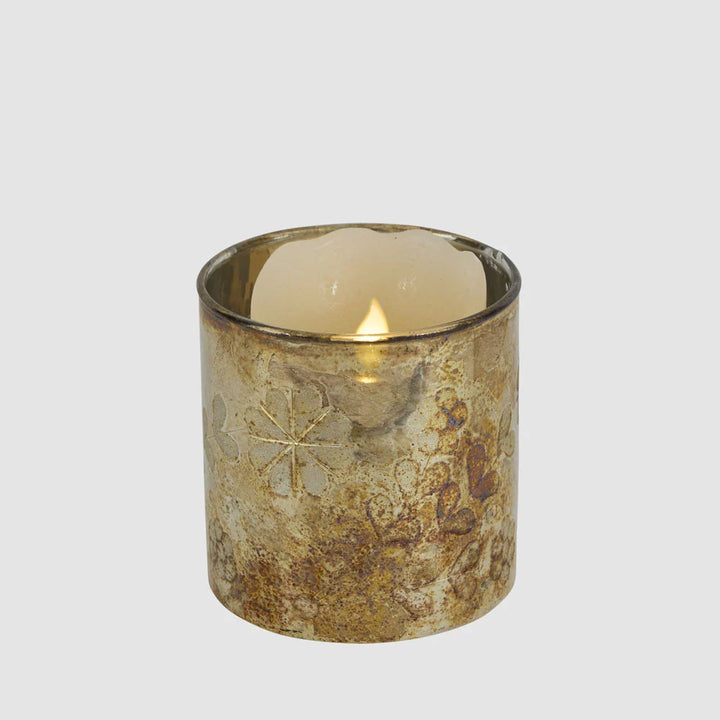 Antique Mercury Glass Floral Candle Holder | Small 10.5cmH