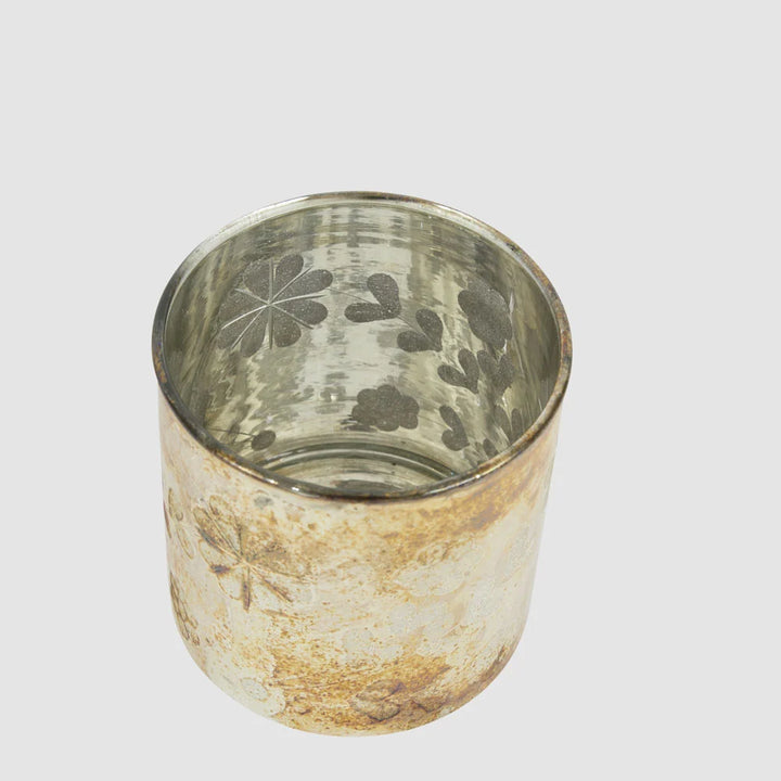 Antique Mercury Glass Floral Candle Holder | Small 10.5cmH
