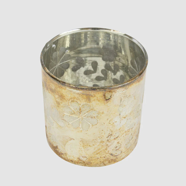 Antique Mercury Glass Floral Candle Holder | Small 10.5cmH