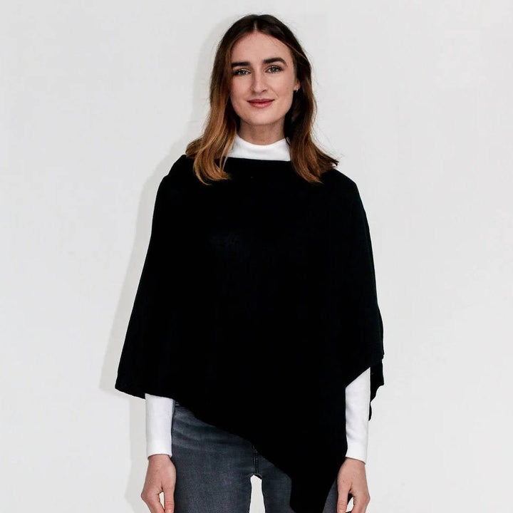 Zara Merino Wool Knit Poncho – Black | 60 x 70 cm - Suzie Anderson Home