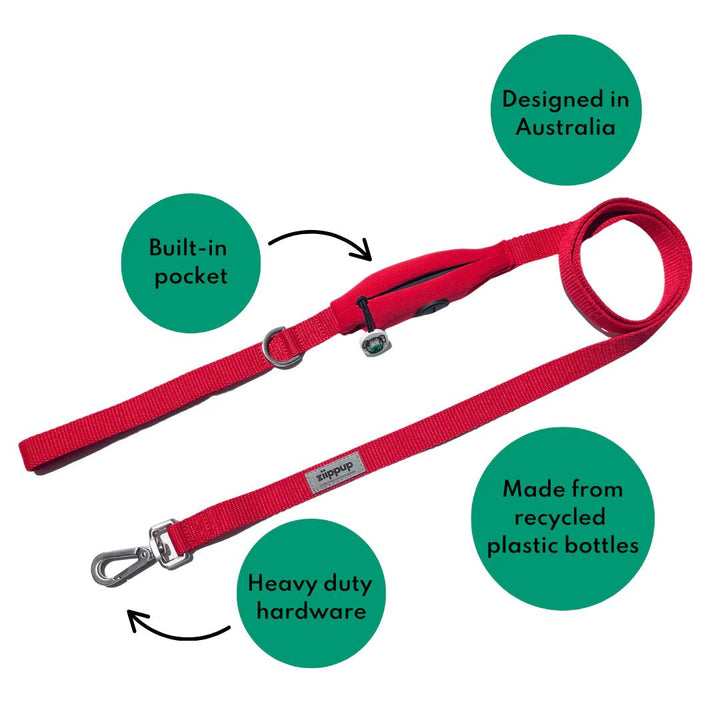 Ziippup | Red Dog Lead with Built in Pocket (BOWRAL) - Suzie Anderson Home